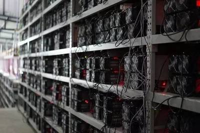 A large-scale cryptocurrency mining farm, showcasing the scale of operations and the infrastructure required.